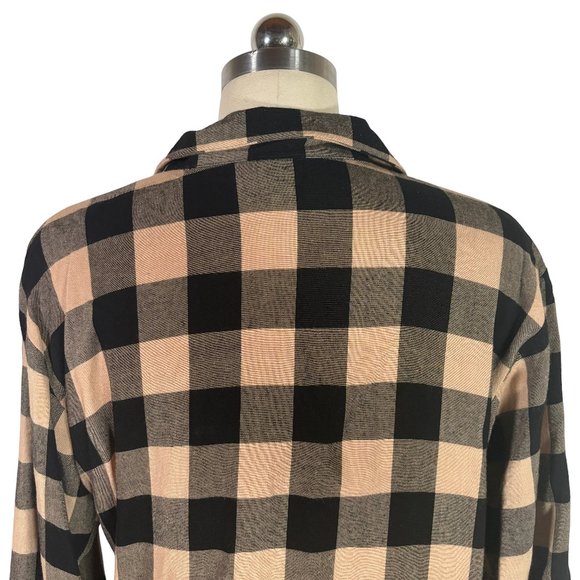 vintage 90s buffalo plaid rayon button shirt M black tan blouse top USA vtg - Picture 5 of 10